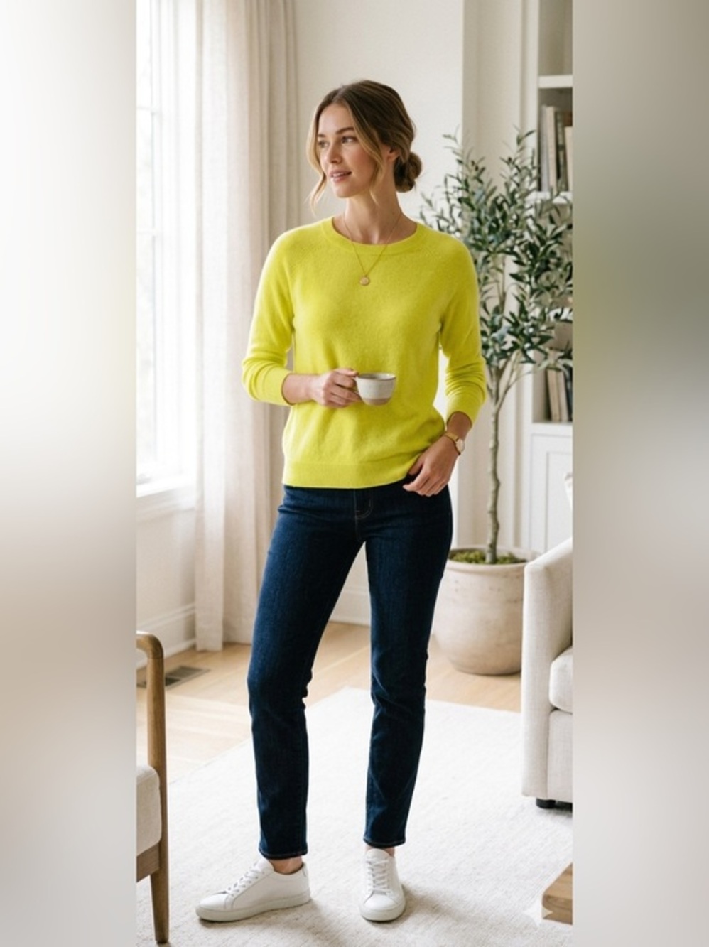 Apt. 9 Women’s Small Solid Yellow Scoop Neck 100% Cashmere Knit Sweater Top S